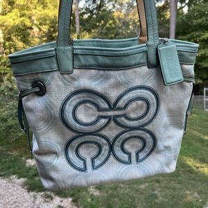 Coach Audrey Op Art Swirl Signature C  Tote Bag Blue A1193-17044 READ DESC